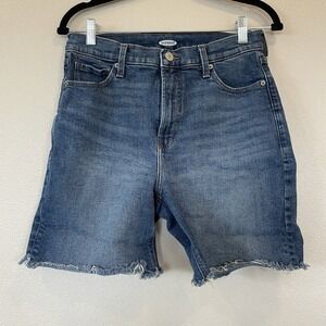 Old Navy Medium Wash Blue Denim High Rise Raw Hem Shorts Woman's Size 8